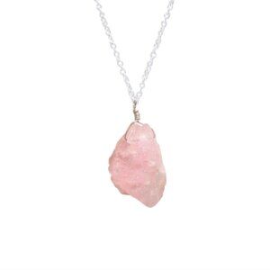 Fashion Statement Pink Morganite Natural Raw Crystals Pendant Necklace Energy